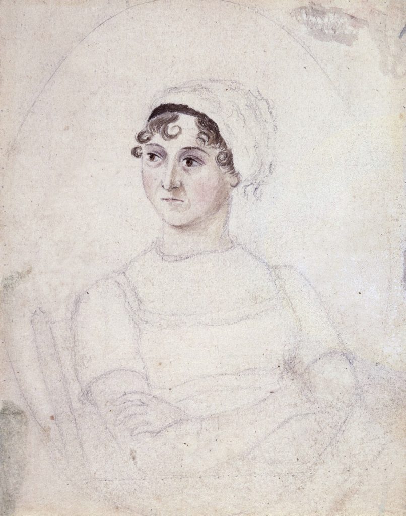 Illustration of Jane Austen most likely by sister Cassandra. Said not to be a good likeness.